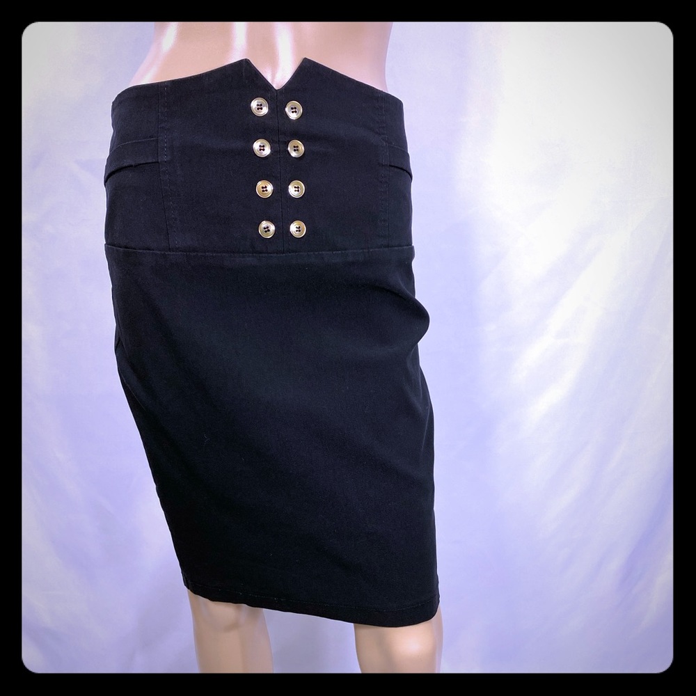 Black Stretch Skirt: Euro Navy Style-Pull on